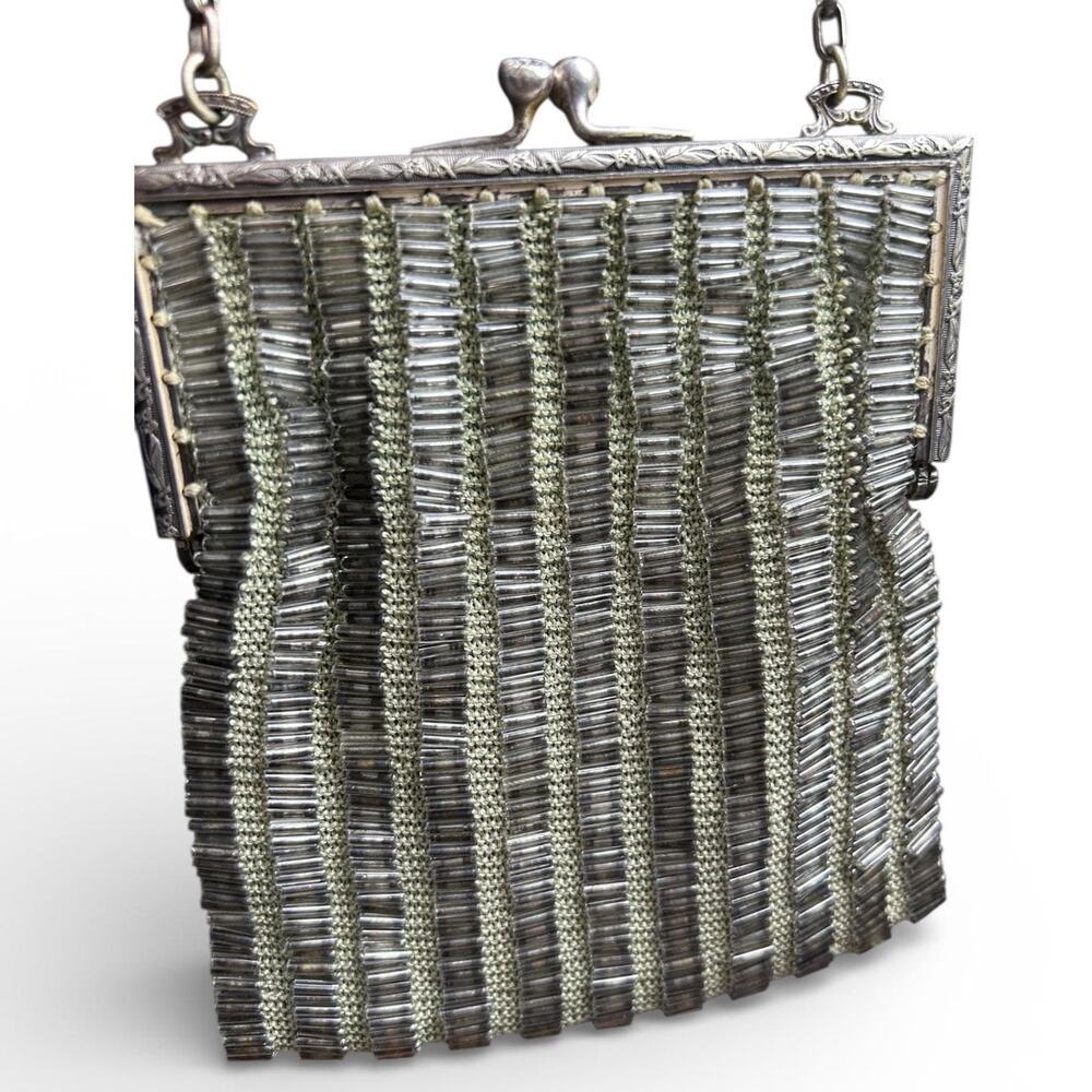 Vintage 1930s Art Deco Bugle Bead Evening Bag | Silver Tone Frame - Picture 10 of 12